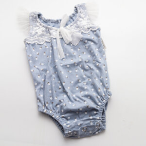Blue leotard with small flowers - Short sleeve